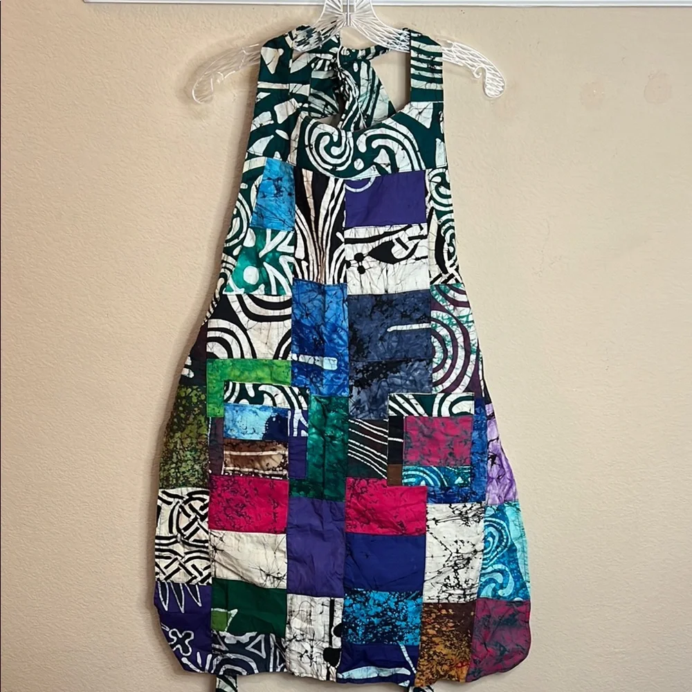 Patchwork Apron Vibrant Colors‎ and Designs Blue White Casual Kitchen Linen